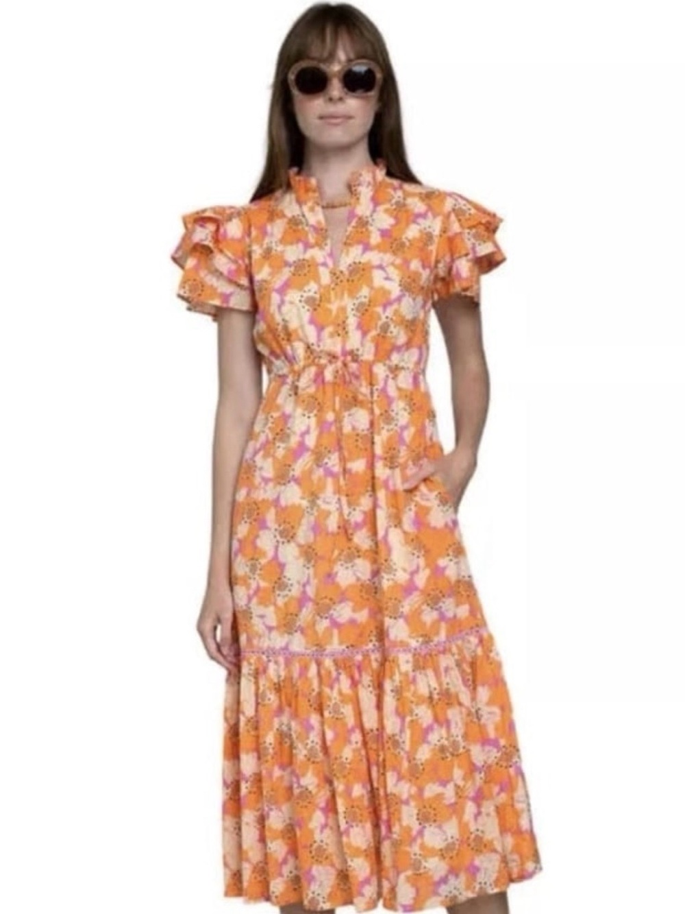 Olivia James the label Delia Maxi DressOrange Floral Cottagecore Boho M Cotton